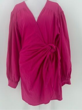 NWT ELF Handmade Linen Wrap‎ Dress Magenta Bali Boho Cottagecore M